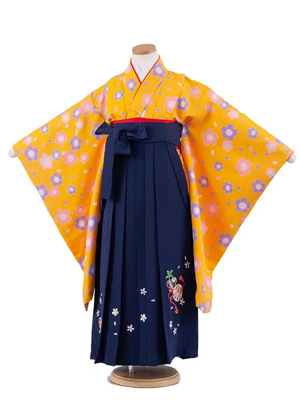 女児袴レンタル（7歳女の子） 山吹色 桜 A214
