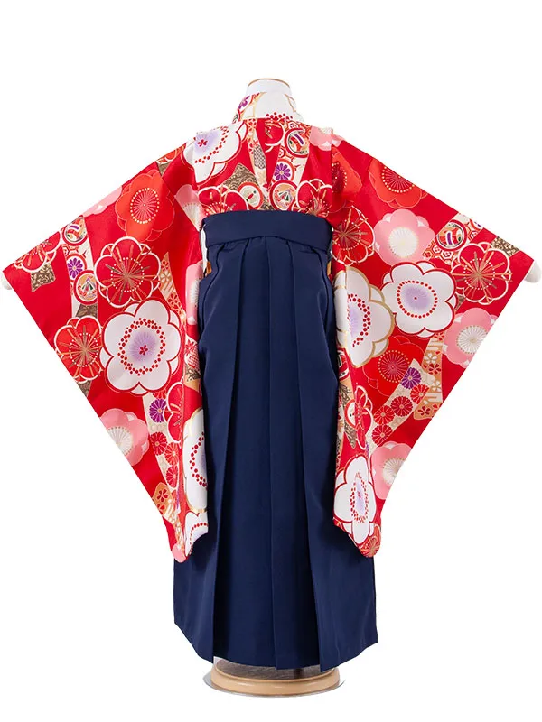 女児袴レンタル（7歳女の子） 赤地 梅 A215
