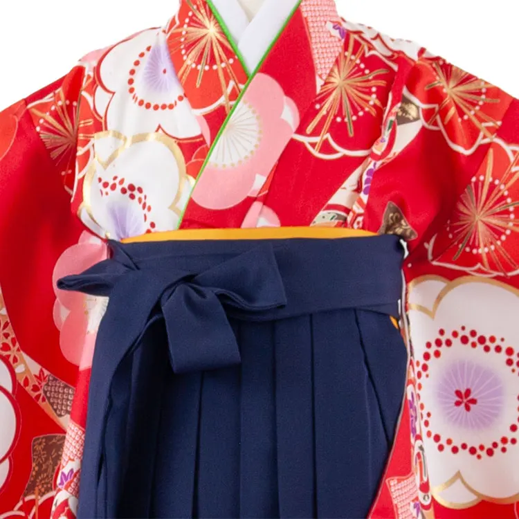女児袴レンタル（7歳女の子） 赤地 梅 A215