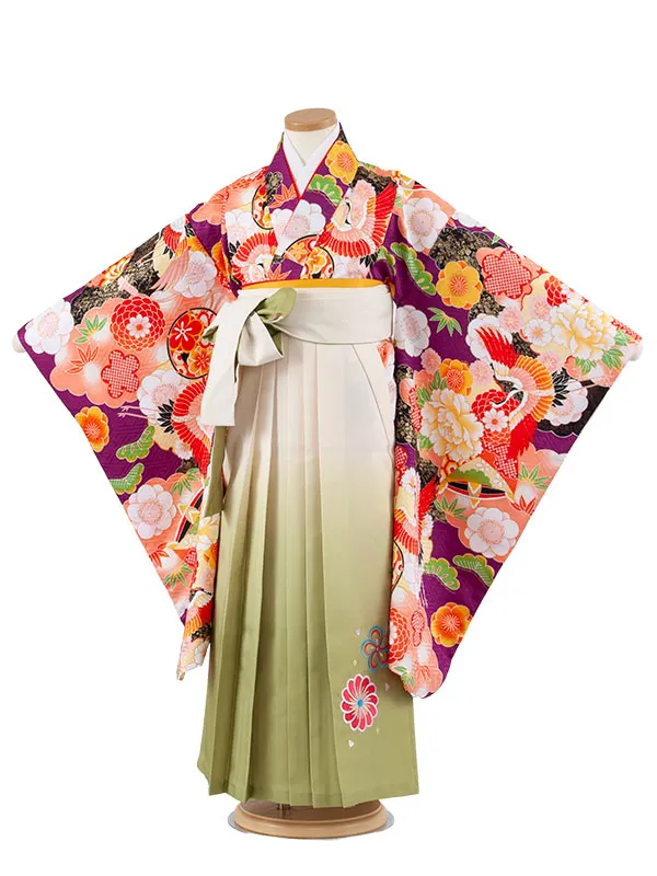 女児袴レンタル（7歳女の子） 紫地 松竹梅 鶴 グラデーション袴 A216