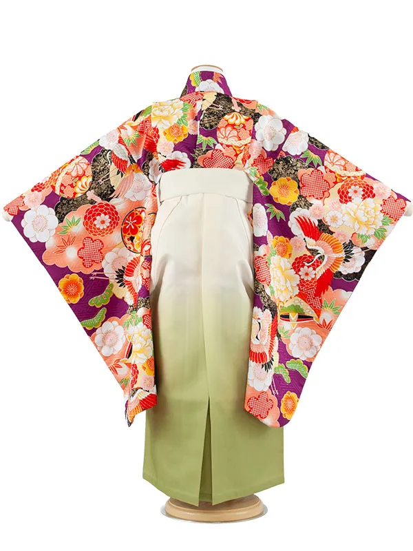 女児袴レンタル（7歳女の子） 紫地 松竹梅 鶴 グラデーション袴 A216