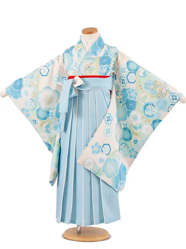 女児袴レンタル（6～7歳女の子） アイボリー 梅 A219