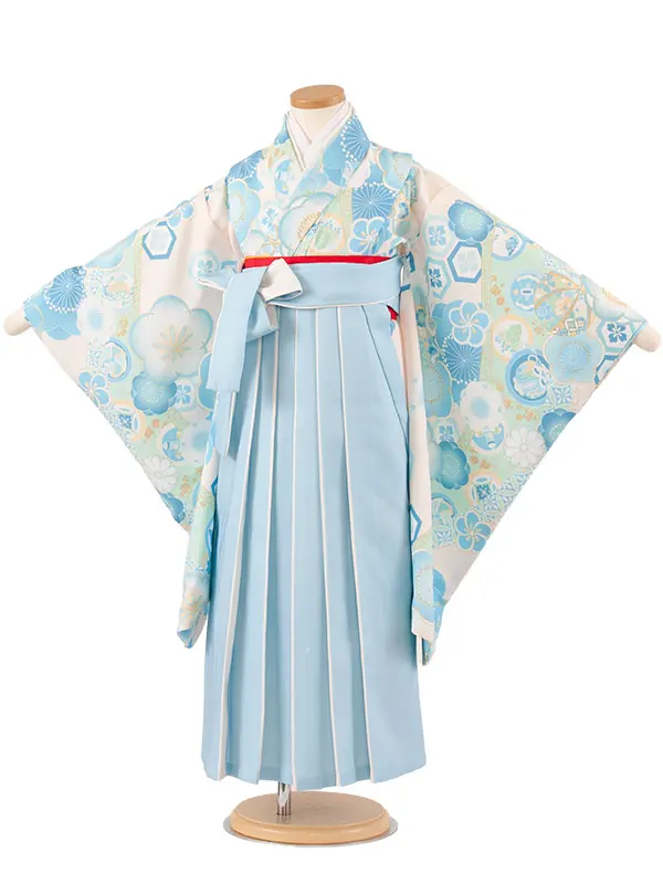 女児袴レンタル（7歳女の子） アイボリー 梅 A220