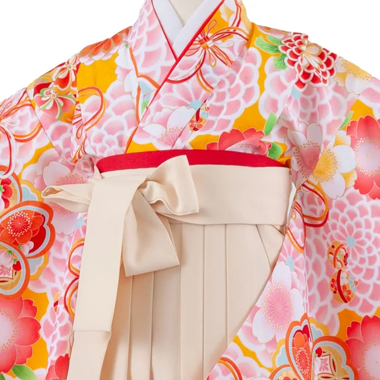 女児袴レンタル（7歳女の子） オレンジ ねじり梅 菊 A221