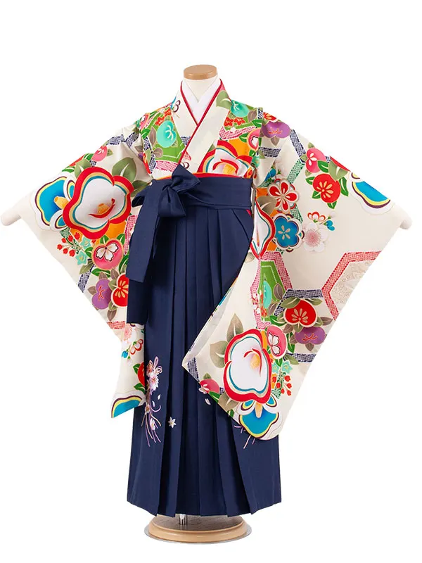 女児袴レンタル（7歳女の子） クリーム 椿 A222