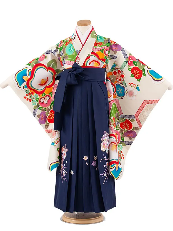 女児袴レンタル（7歳女の子） クリーム 椿 A222