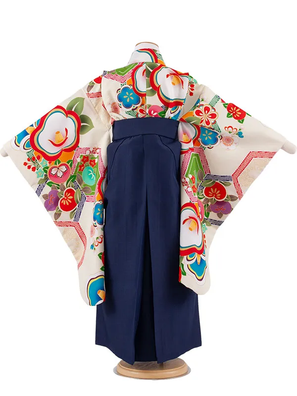 女児袴レンタル（7歳女の子） クリーム 椿 A222