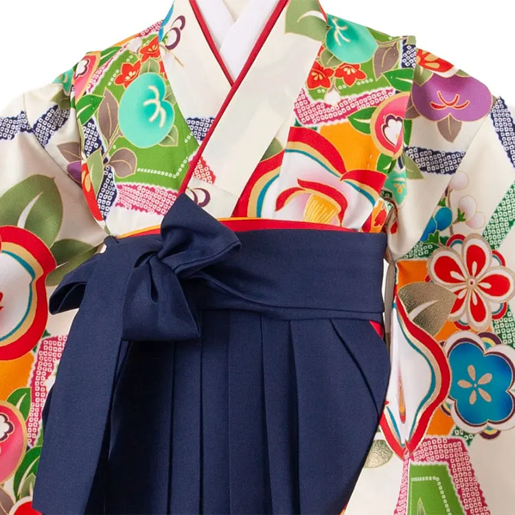 女児袴レンタル（7歳女の子） クリーム 椿 A222