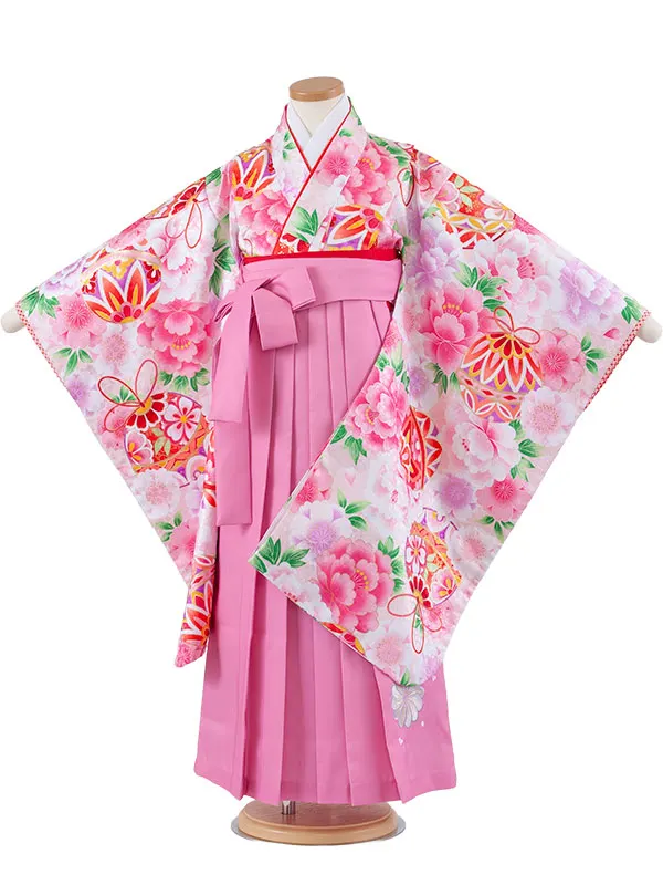 女児袴レンタル（6～7歳女の子） 淡ピンク 鞠 牡丹 A223