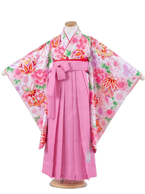 女児袴レンタル（6～7歳女の子） 淡ピンク 鞠 牡丹 A223