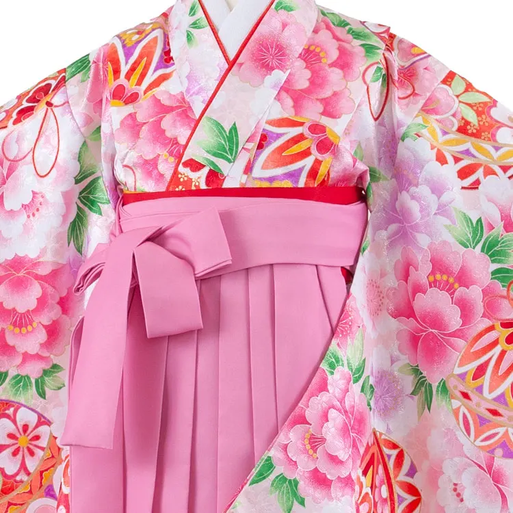 女児袴レンタル（6～7歳女の子） 淡ピンク 鞠 牡丹 A223