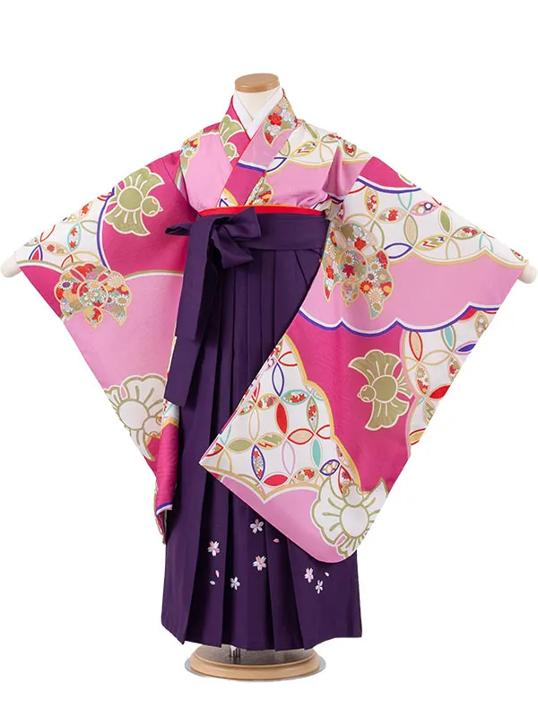 女児袴レンタル（7歳女の子） ピンク 七宝柄 A224