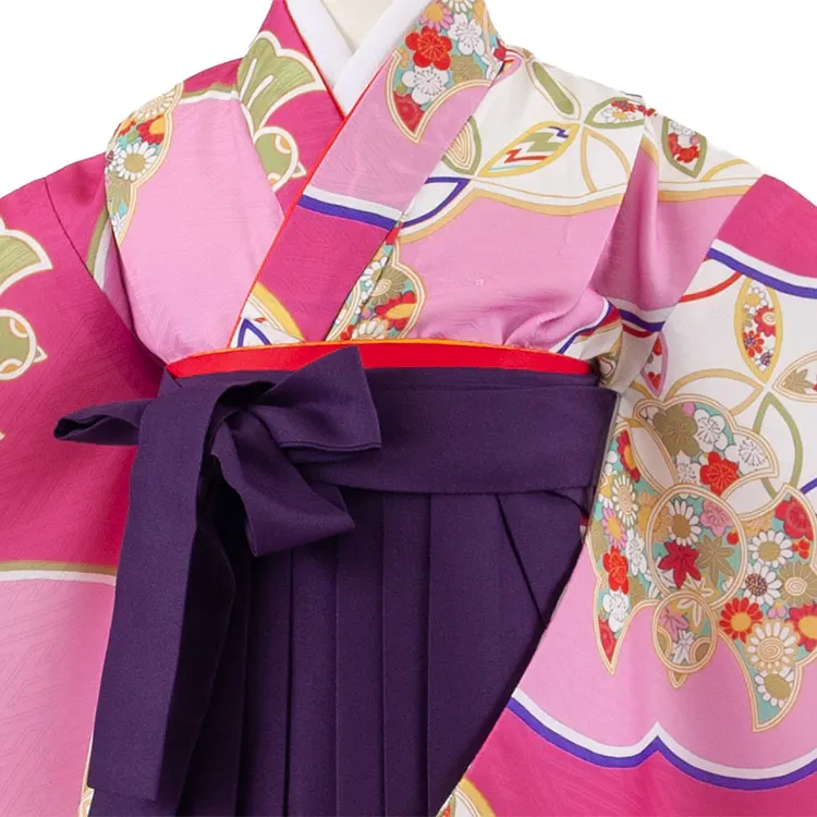 女児袴レンタル（7歳女の子） ピンク 七宝柄 A224