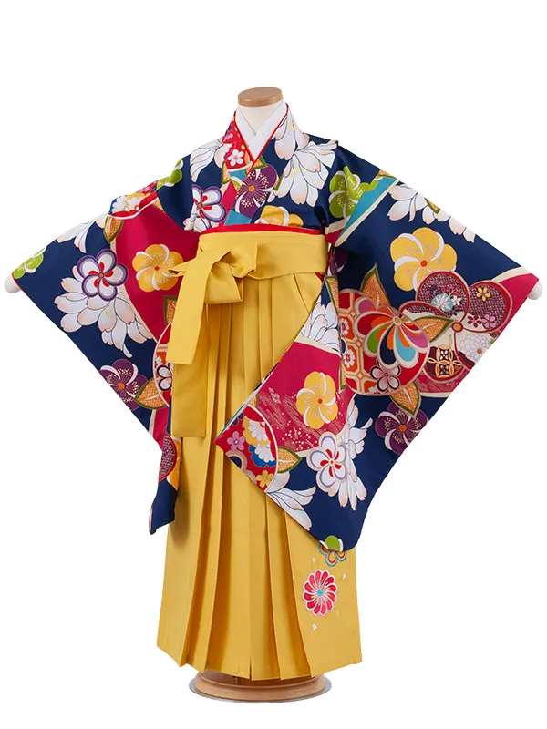 女児袴レンタル（7歳女の子） 紺地 ねじり梅 A227