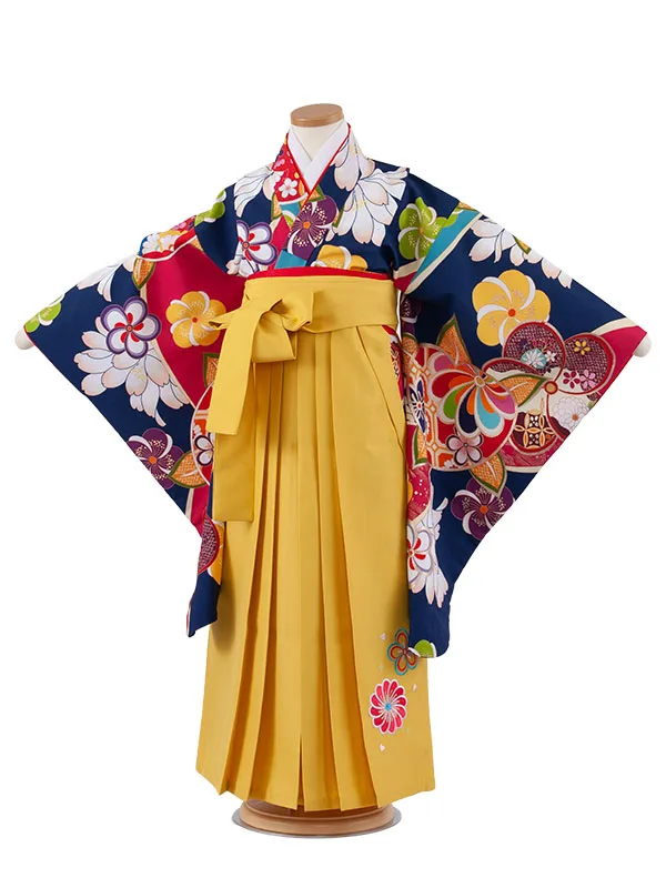 女児袴レンタル（7歳女の子） 紺地 ねじり梅 A227