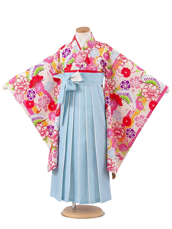 女児袴レンタル（7歳女の子） アイボリー 兎 牡丹 A228