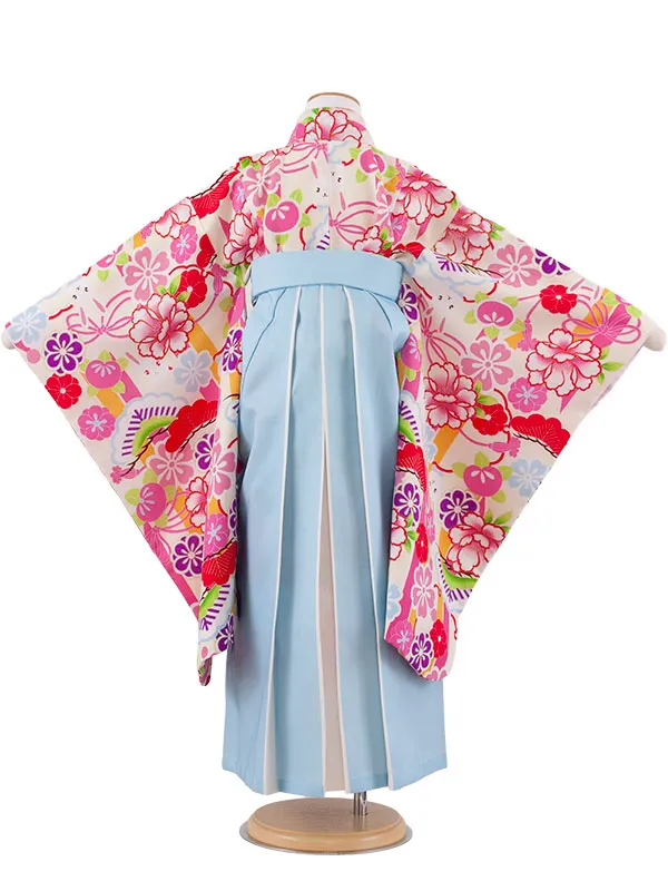 女児袴レンタル（7歳女の子） アイボリー 兎 牡丹 A228