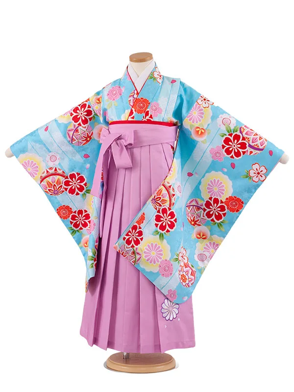 女児袴レンタル（7歳女の子） 空色 鞠 桜 A229