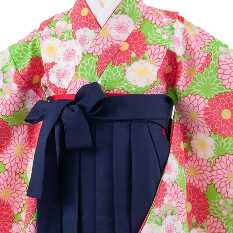 女児袴レンタル（7歳女の子） 黄緑地 桜 菊 A231