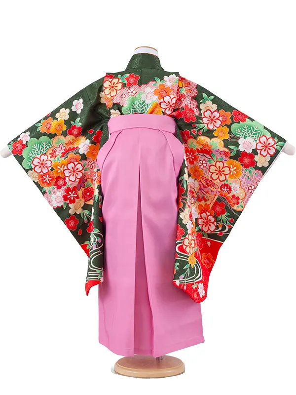 女児袴レンタル（6～7歳女の子） 深緑地 鞠桜 A232
