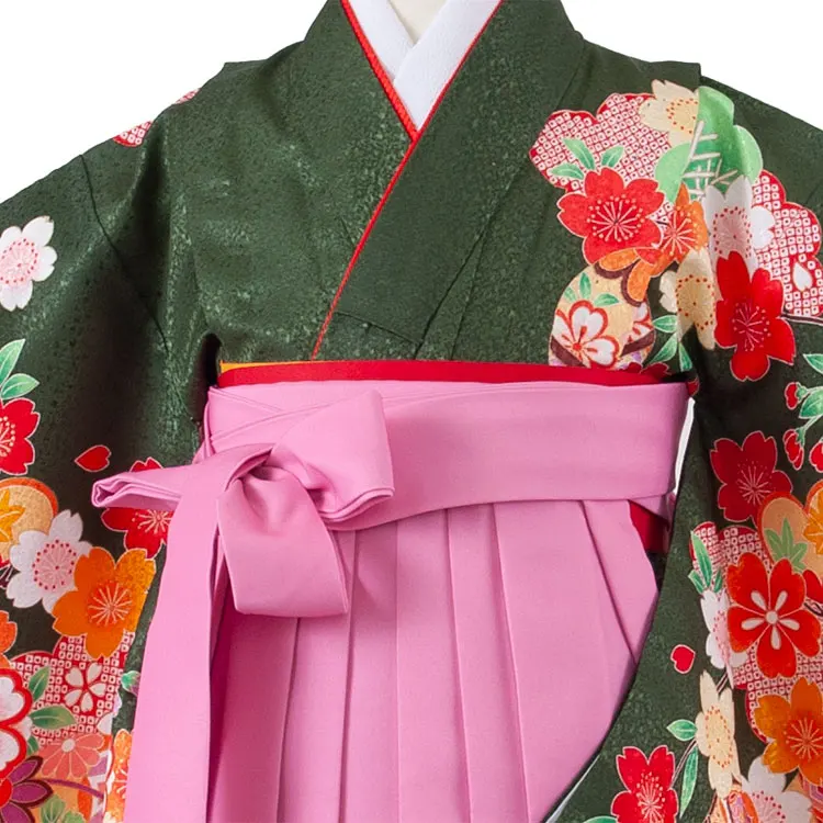 女児袴レンタル（6～7歳女の子） 深緑地 鞠桜 A232