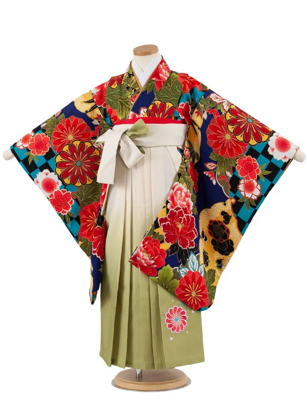 女児袴レンタル（7歳女の子） 濃紺 菊 A233