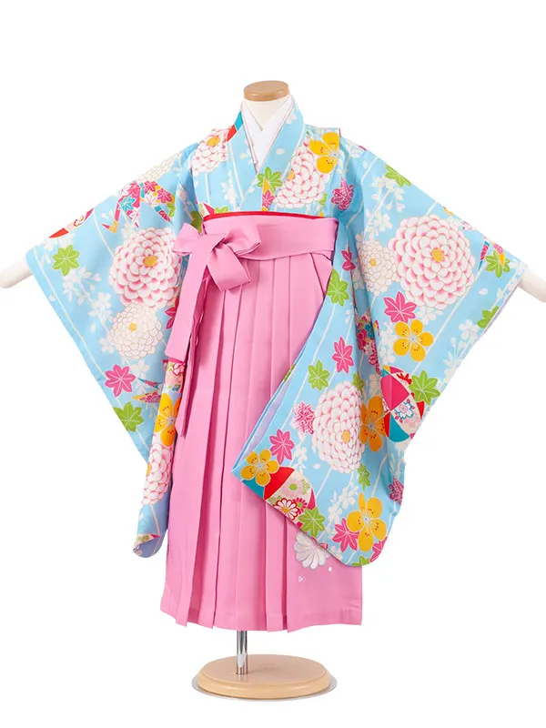 女児袴レンタル（5歳女の子） 空色 菊 A234