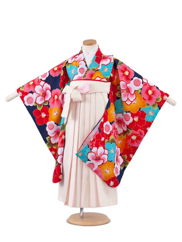 女児袴レンタル（5歳女の子） 紺地 椿 A235