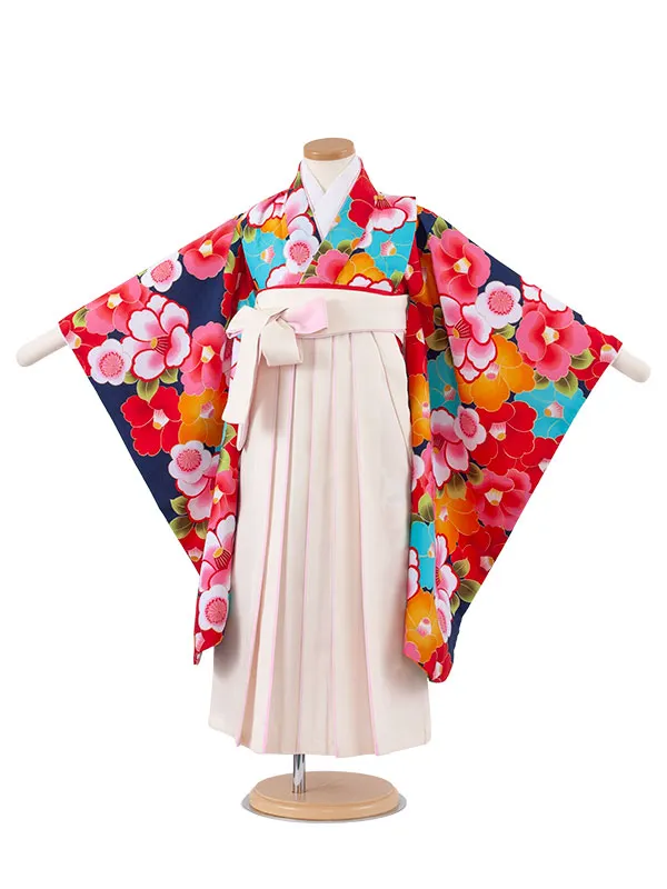 女児袴レンタル（5歳女の子） 紺地 椿 A235