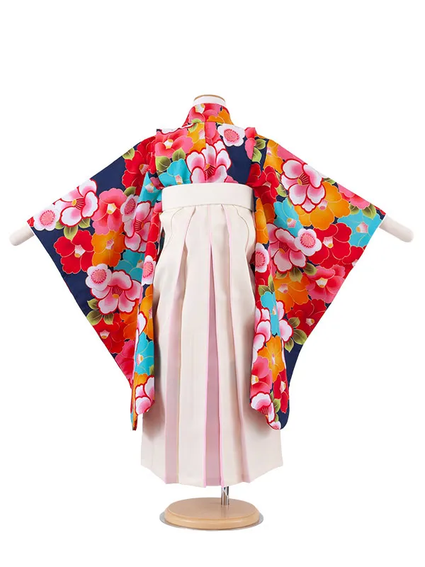 女児袴レンタル（5歳女の子） 紺地 椿 A235