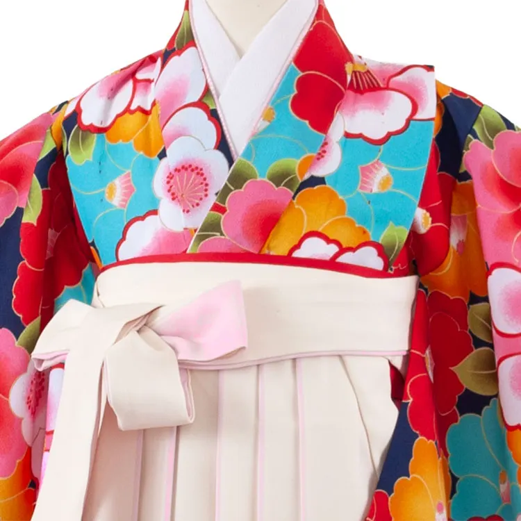 女児袴レンタル（5歳女の子） 紺地 椿 A235