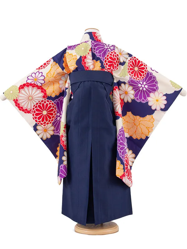 女児袴レンタル（7歳女の子） 紺地 菊 A236