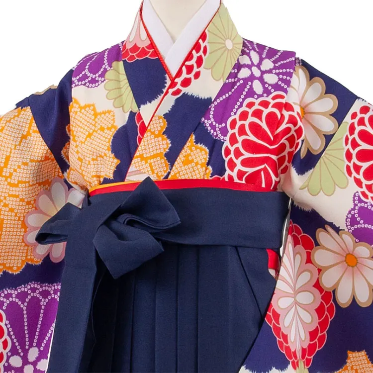 女児袴レンタル（7歳女の子） 紺地 菊 A236