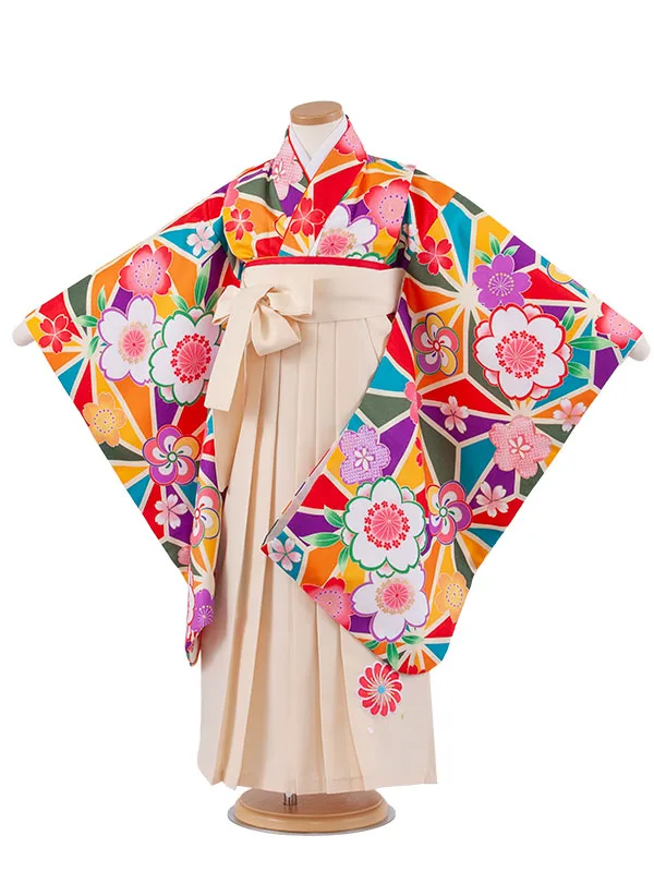 女児袴レンタル（7歳女の子） 麻の葉模様 梅 A237