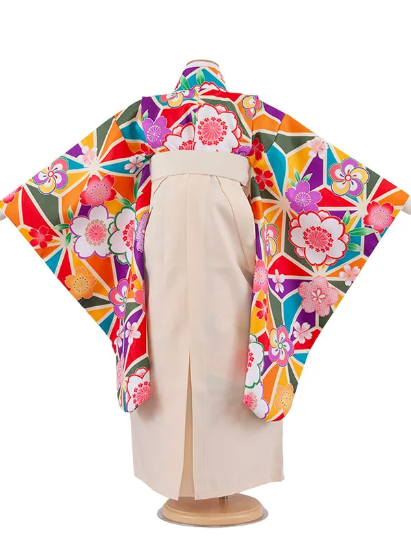 女児袴レンタル（7歳女の子） 麻の葉模様 梅 A237