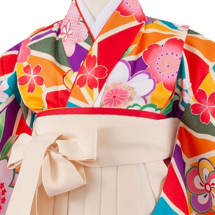 女児袴レンタル（7歳女の子） 麻の葉模様 梅 A237