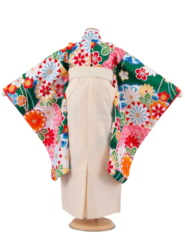 女児袴レンタル（7歳女の子） 緑地 菊 A238