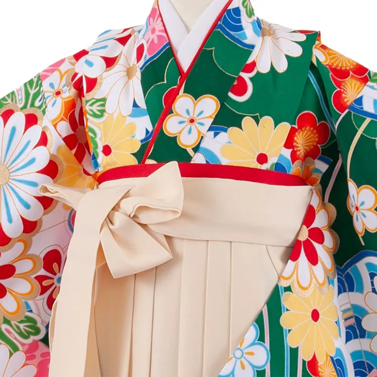 女児袴レンタル（7歳女の子） 緑地 菊 A238