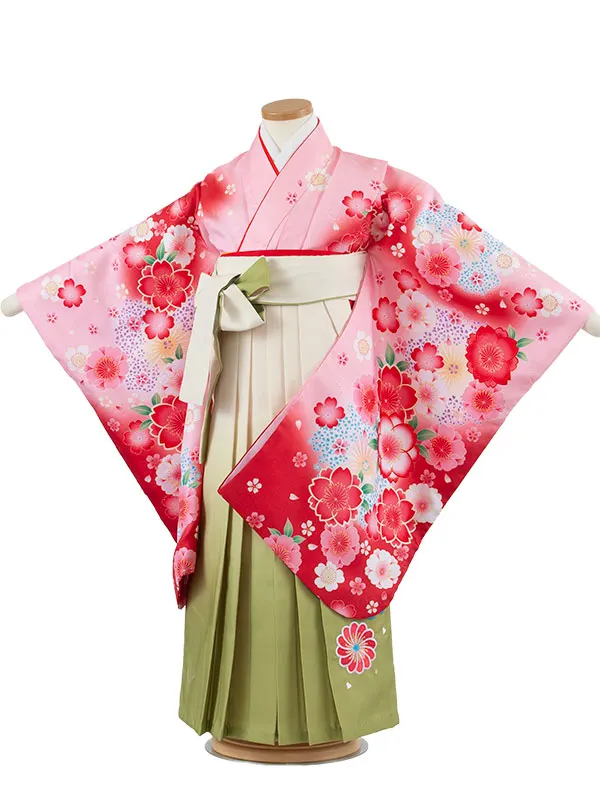 女児袴レンタル（7歳女の子） ピンク 桜 A239