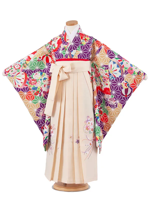 女児袴レンタル（7歳女の子） 紫地 麻の葉模様 A241