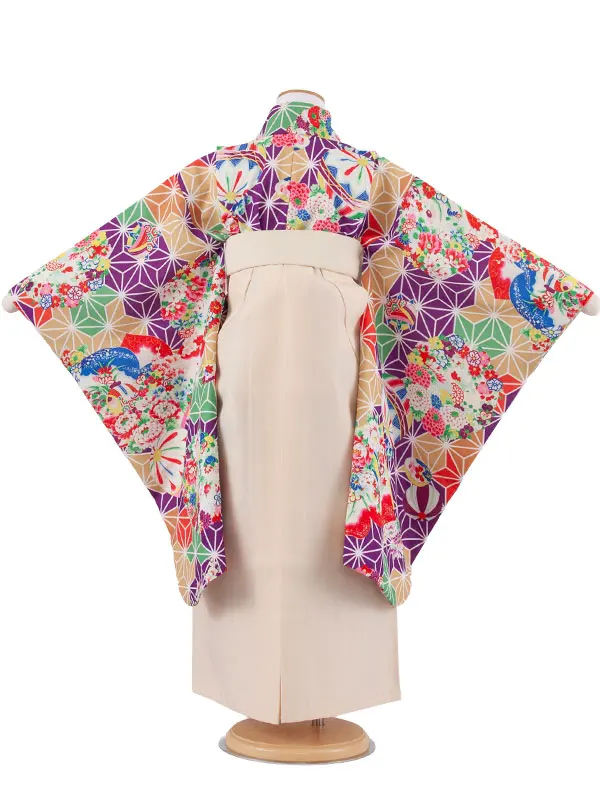 女児袴レンタル（7歳女の子） 紫地 麻の葉模様 A241