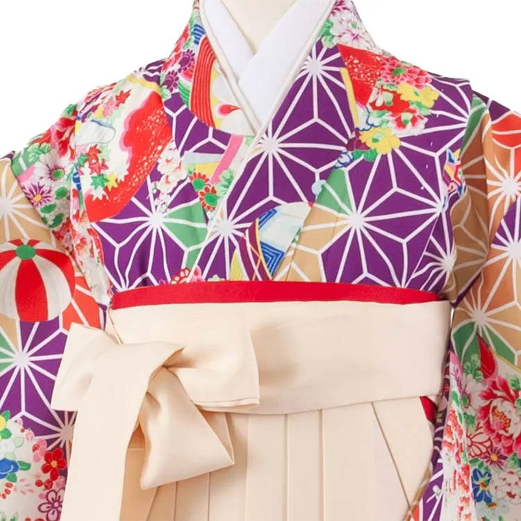 女児袴レンタル（7歳女の子） 紫地 麻の葉模様 A241