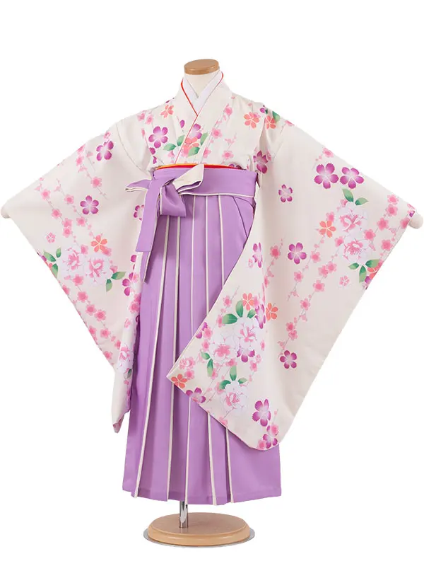 女児袴レンタル（7歳女の子） 白地 桜 A242