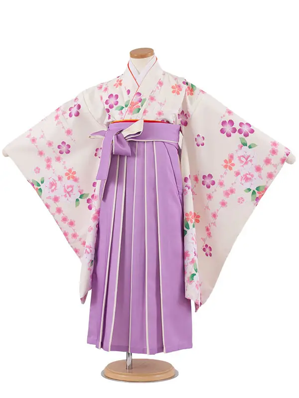 女児袴レンタル（7歳女の子） 白地 桜 A242