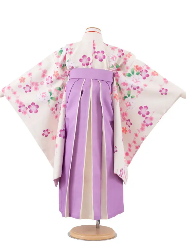 女児袴レンタル（7歳女の子） 白地 桜 A242
