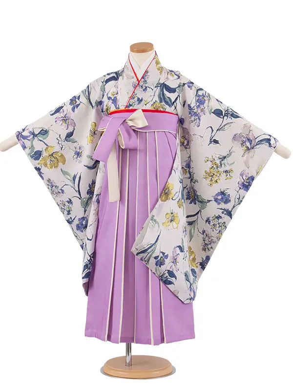 女児袴レンタル（6～7歳女の子） 薄グレー 洋花 A243