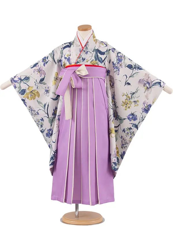 女児袴レンタル（6～7歳女の子） 薄グレー 洋花 A243