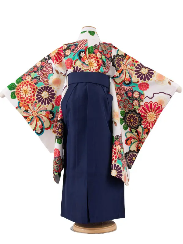 女児袴レンタル（7歳女の子） 白地 ねじり梅 菊 A244