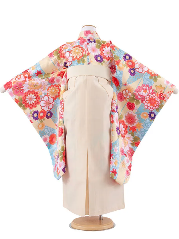 女児袴レンタル（7歳女の子） 空色 菊 矢絣 A246