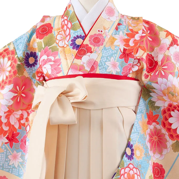 女児袴レンタル（7歳女の子） 空色 菊 矢絣 A246